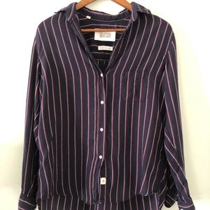 Grayson The Hero Button Down Shirt In Navy Blue With Red & White Stripes Size S